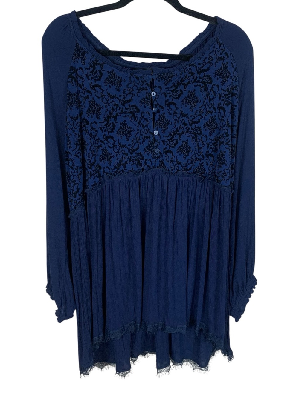 Women's Suzanne Betro Blue Velvet Flocked Long Sleeve Hi-Lo Hem Tunic Size 4X